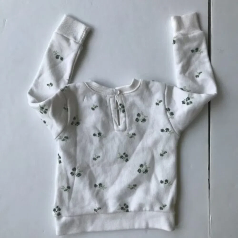 7 For All Mankind Sweatshirt Top Baby 12M Month White Floral Button Keyh…